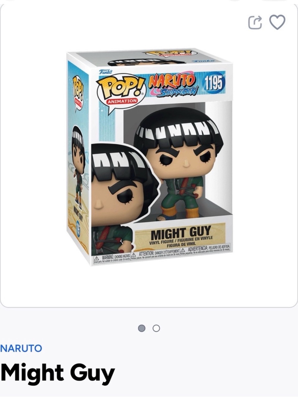 Funko Pop! Naruto Shippuden Might Guy Vinyl Figure - Green, Black, White- 1195